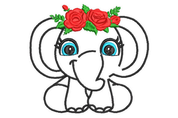 Elephant with Roses Embroidery Design