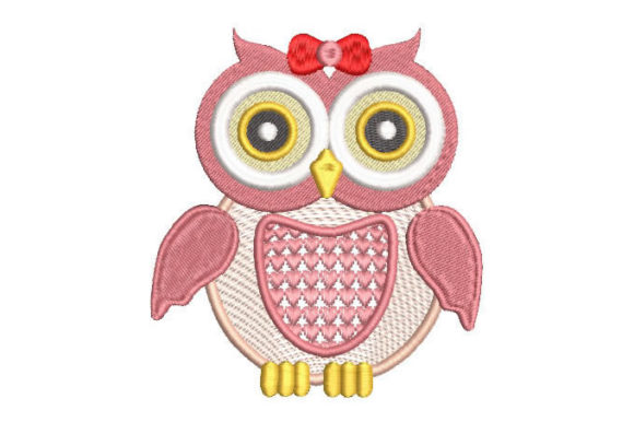 Pink Owl Embroidery Design